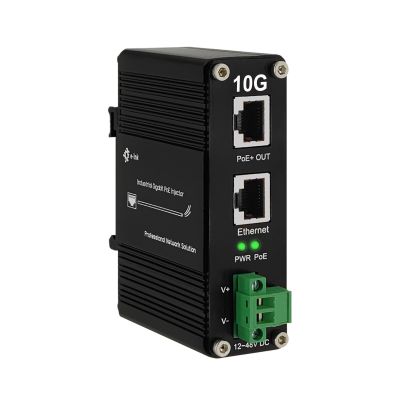 10G PoE Injector - Industrial 10 Gigabit IEEE802.3bt 60W Hardened POE Adapter with 12-48V DC Input DIN- Rail, IP40 Aluminum Case, for 10G Router/AP/PoE Extender