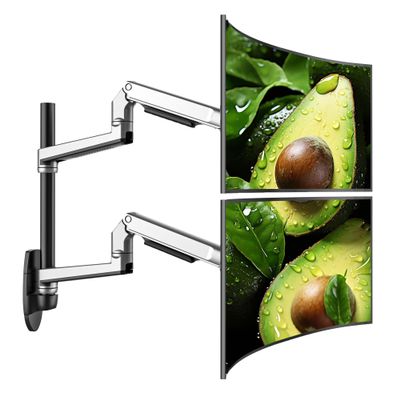 Ergounion Dual Monitor Wall Mount for Flat or Curved Screens up to 38" Within 25 lbs, Adjustable Monitor Arm with Cable Management, VESA 75x75/100x100mm Monitor Mount for 2 Monitors, Silver
