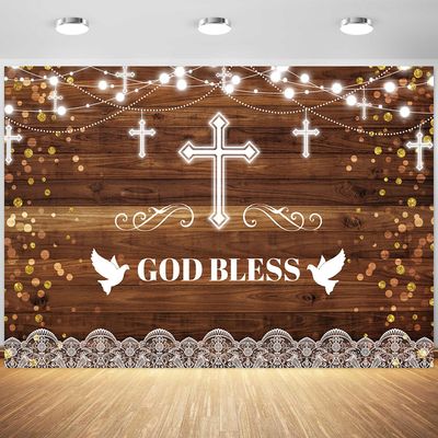 10x6.5ft God Bless Backdrop My Baptism Rustic Wood Photography Background Newborn Baby Shower First Holy Communion Party Banner Decoration Supplies Photo Booth Props