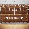 10x6.5ft God Bless Backdrop My Baptism Rustic Wood Photography Background Newborn Baby Shower First Holy Communion Party Banner Decoration Supplies Photo Booth Props view 1