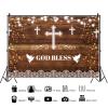 10x6.5ft God Bless Backdrop My Baptism Rustic Wood Photography Background Newborn Baby Shower First Holy Communion Party Banner Decoration Supplies Photo Booth Props view 2