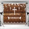 10x6.5ft God Bless Backdrop My Baptism Rustic Wood Photography Background Newborn Baby Shower First Holy Communion Party Banner Decoration Supplies Photo Booth Props view 3