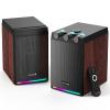 SWTOIPIG 100W Powered Bluetooth Bookshelf Speakers,2.0 Wireless HiFi Speaker with Subwoofer and Led Light,Dynamic 3D Surround Sound,for Home Music,Vinyl Records, Home Theatre, Gaming,TV -Wood Grain view 1