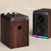 SWTOIPIG 100W Powered Bluetooth Bookshelf Speakers,2.0 Wireless HiFi Speaker with Subwoofer and Led Light,Dynamic 3D Surround Sound,for Home Music,Vinyl Records, Home Theatre, Gaming,TV -Wood Grain view 3