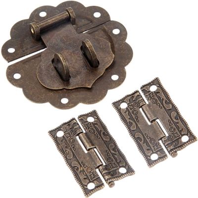 KJBIKBZPK Antique Hinges,Bronze Decorative,Wooden Box Hinge,Furniture Hardware Set Toggle Latch Hasp Buckle Clasp Decorative Chinese Old Padlock Lock for Jewelry Wooden Box 58mm Butt Hinges