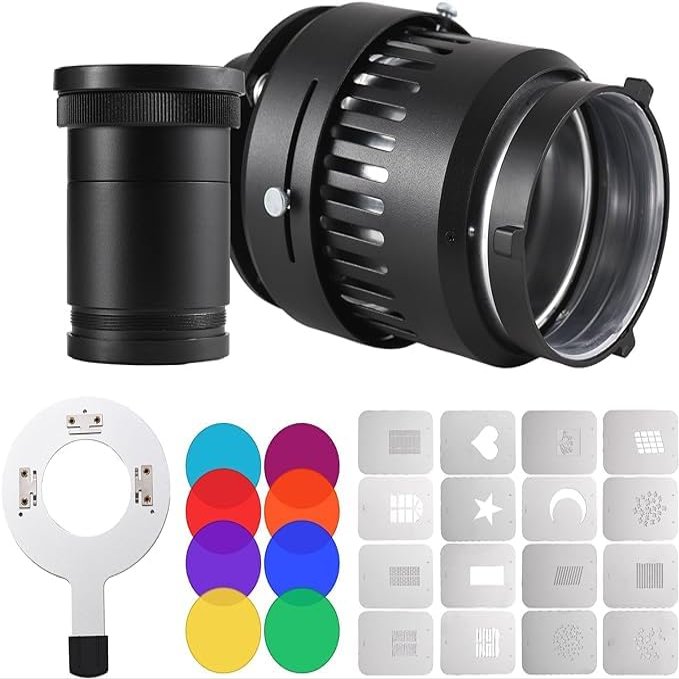 Andoer Bowens Mount Snoot Optical Cylinder Snoot Bowens Projector Art Special Effects Beam of Light Cylinder Shape Great Projection Attachment for Beauty Portraits Focusable Photography Lighting