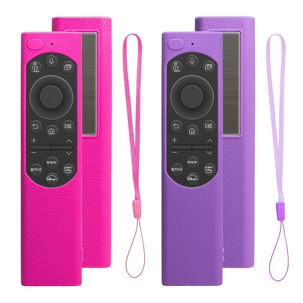 2 Pack Remote Cover for Samsung Smart TV, Silicone Protective Case for Samsung Solar Cell Remote 2021 2022 BN59-01357 BN59-01385 BN59-01265A Updated Remote Case Holder (Purple +Rose Not Glow)