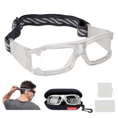SooGree Sports Goggles Glasses Protective Safety Basketball Football Sport Glasses Men Shock Collision Adjustable Glasses (Clear frame White)