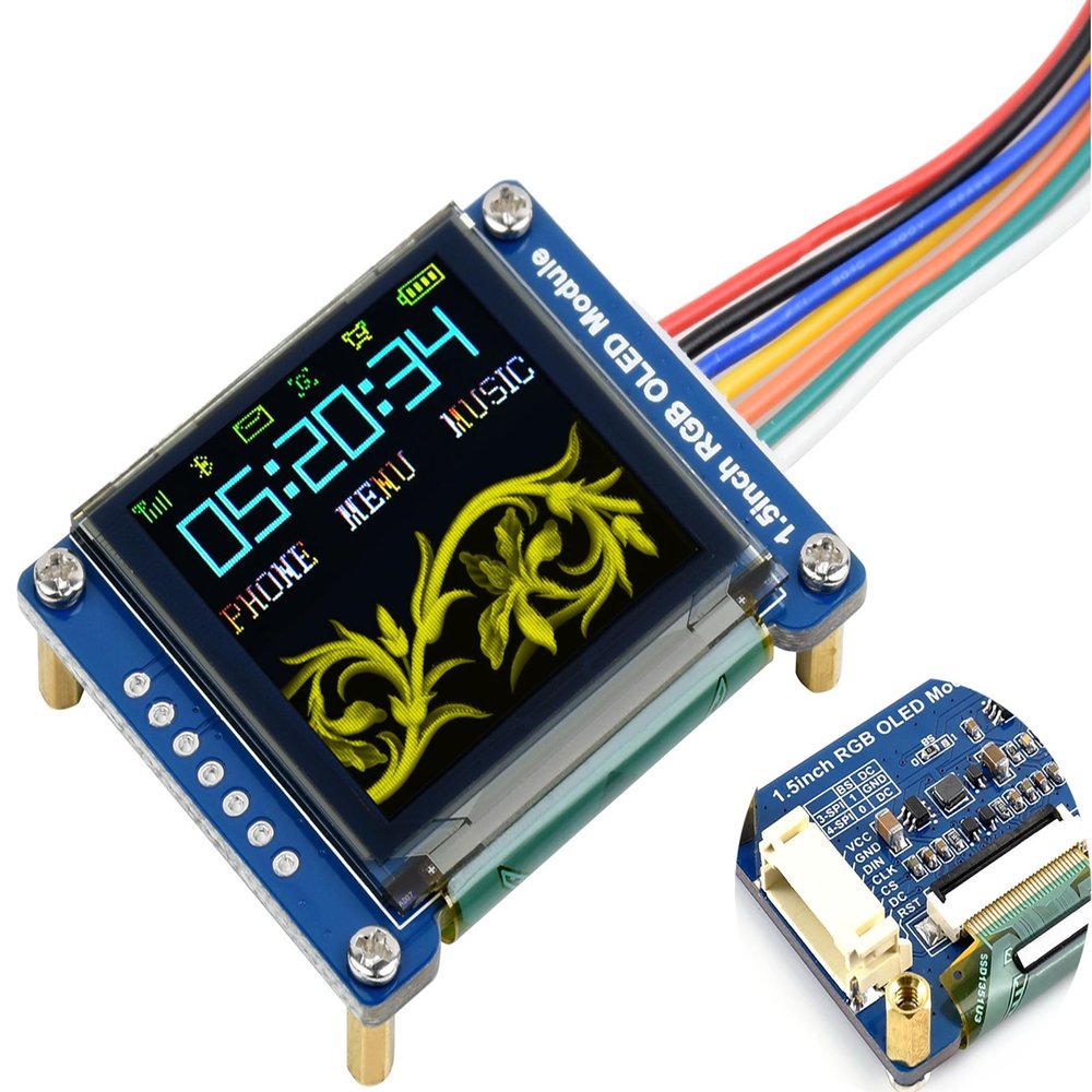 1.5inch RGB OLED Display Module 128128 Pixels, 65K RGB Display Colors, SPI Interface Compatible with Raspberry Pi 5/ Pi 4B/ Pi 3B+ Pi3B/ Pi Zero/Pi Zero 2W/Arduino/STM32, etc.