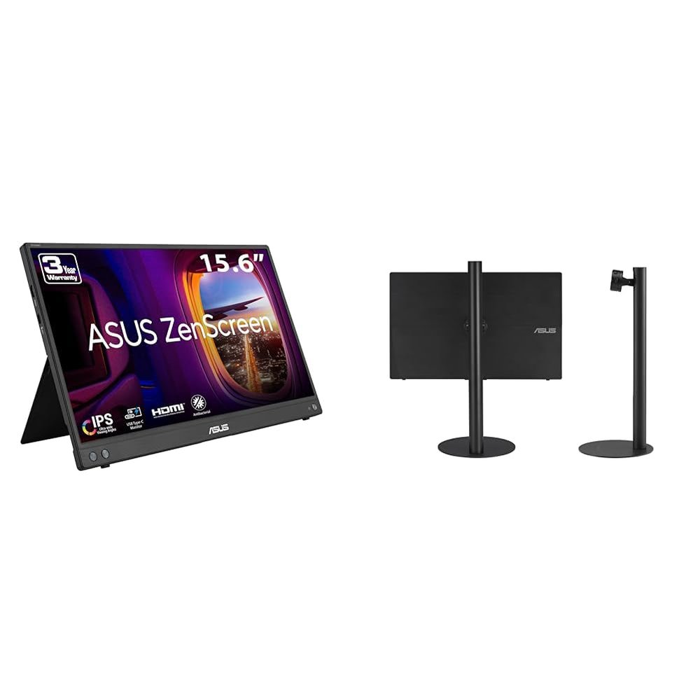 ASUS ZenScreen 16 (15.6 inch viewable) 1080P USB-C Portable Monitor (MB16AHV) & ZenScreen Stand MTS02D - Ergonomic Stand for Portable Monitors, Tilt, Pivot, Height adjustments, 1/4