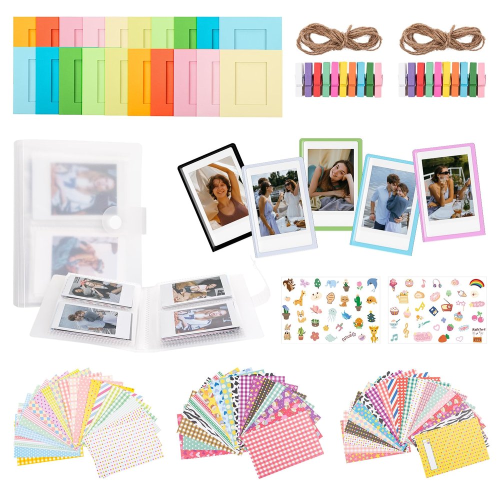 HIYQIN 8 in 1 - Mini Photo Accessories for Instax Film, Magnetic Frames/Album/Stickers for Fujifilm Instax 12/11/9/SE/7S/99/40/EVO