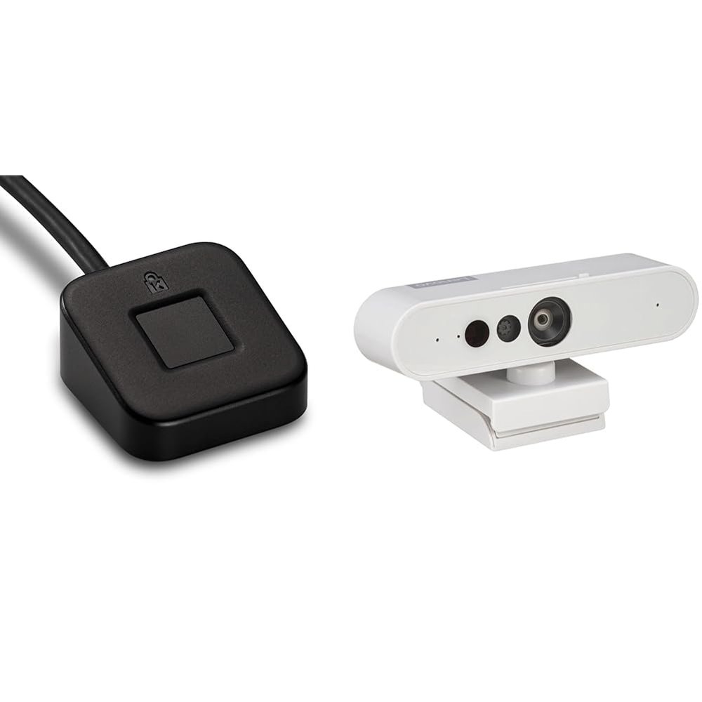 Kensington VeriMark Desktop USB Fingerprint Key Reader - Windows Hello & Lenovo HD 1080p Webcam (510 FHD) - Monitor Camera with 4X Digital Zoom, 95 Wide Angle, 360 Rotation Pan