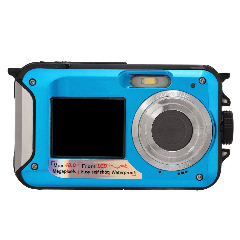 Dpofirs Underwater Camera, 10ft Camera, Full HD 2.7K 48MP, 16X Digital Zoom, Underwater Digital Camera with Selfie Dual Screen, DV Digital Camera for Snorkeling (Blue)