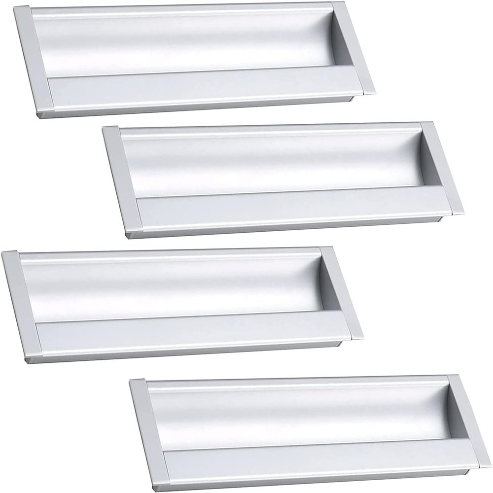 kitchen door handles, Sliding Door Handles Aluminum Alloy Recessed Square Handle Silver Metal Hidden Handle, for Drawers, Cabinets, Wardrobes, with Screws (Hole Distance 96mm, 4PCS) ( Color : 4pcs , S