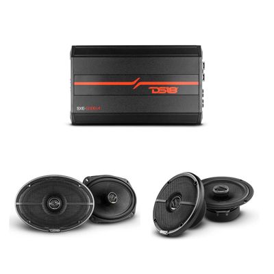 DS18 Car Speakers Bundle - 2X 6.5 2-Way Coaxial Speakers and 2X 6x9 3-Way Speakers with Amplifier 4 Channel Full Range, Complete Package for Your Car/Truck Stereo Sound System