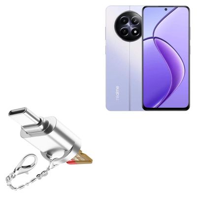 BoxWave Adapter Compatible with Realme 12+ 5G - Micro SD Card miniReader, USB Type-C OTG Reader USB3.0 Adapter Keychain - Metallic Silver