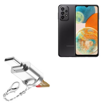 BoxWave Adapter Compatible with Samsung Galaxy A23 5G UW - Micro SD Card miniReader, USB Type-C OTG Reader USB3.0 Adapter Keychain - Metallic Silver