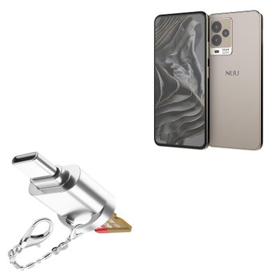 BoxWave Adapter Compatible with NUU Mobile A25 - Micro SD Card miniReader, USB Type-C OTG Reader USB3.0 Adapter Keychain - Metallic Silver