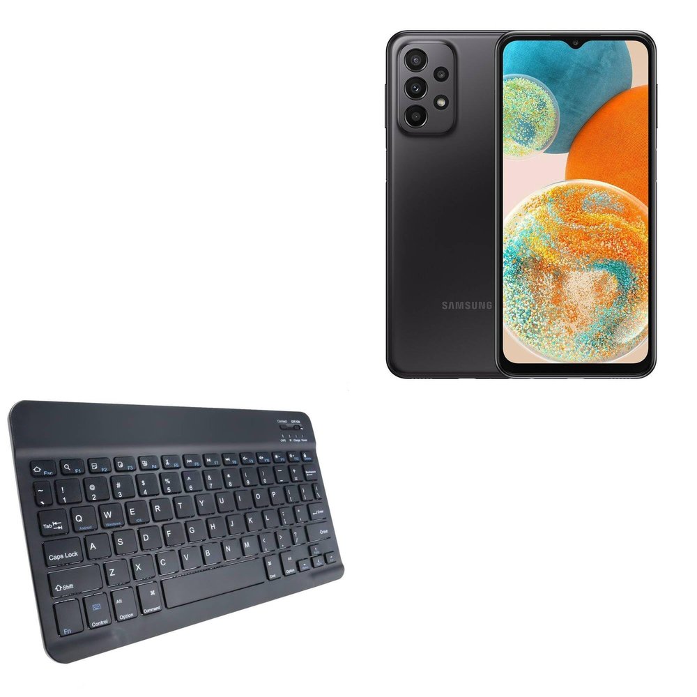 BoxWave Keyboard Compatible With Samsung Galaxy A23 5G UW - SlimKeys Bluetooth Keyboard, Portable Thin with Chiclet-Style Keys - Jet Black