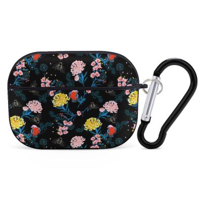 Nisza Dark-Japanese-Flowers Compatible with AirPods Pro Case Cover,Shock-Proof PC Full Protective Cover Compatible for Airpods Pro,Supports Wireless Charging Front LED Visible, black-style-2