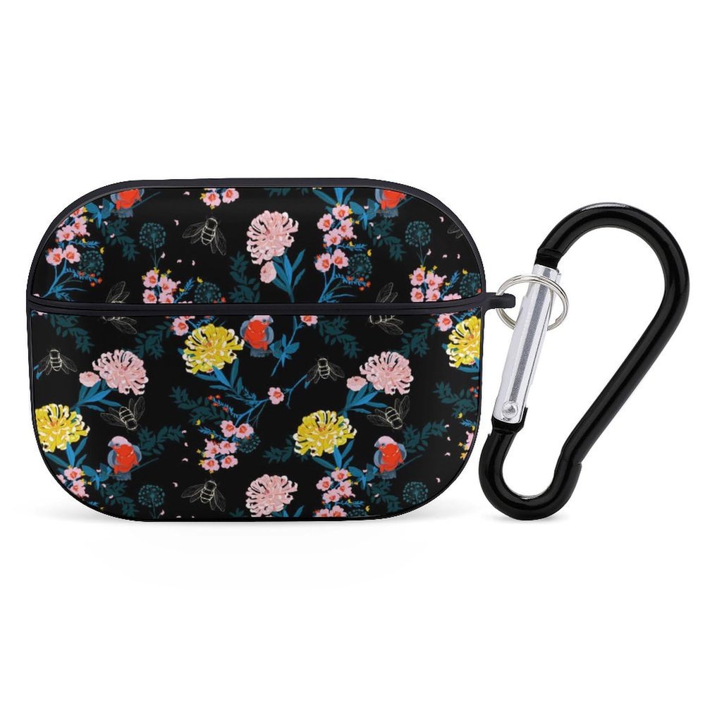 Nisza Dark-Japanese-Flowers Compatible with AirPods Pro Case Cover,Shock-Proof PC Full Protective Cover Compatible for Airpods Pro,Supports Wireless Charging Front LED Visible, black-style-2