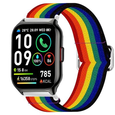 Lamshaw Compatible for SKG V7-2 Smart Watch Bands, Stretch Elastics Nylon Adjustable Replacement Strap Accessories for Men & Women Compatible for SKG V7-2 1.95" Smart Watch (Dark rainbow)
