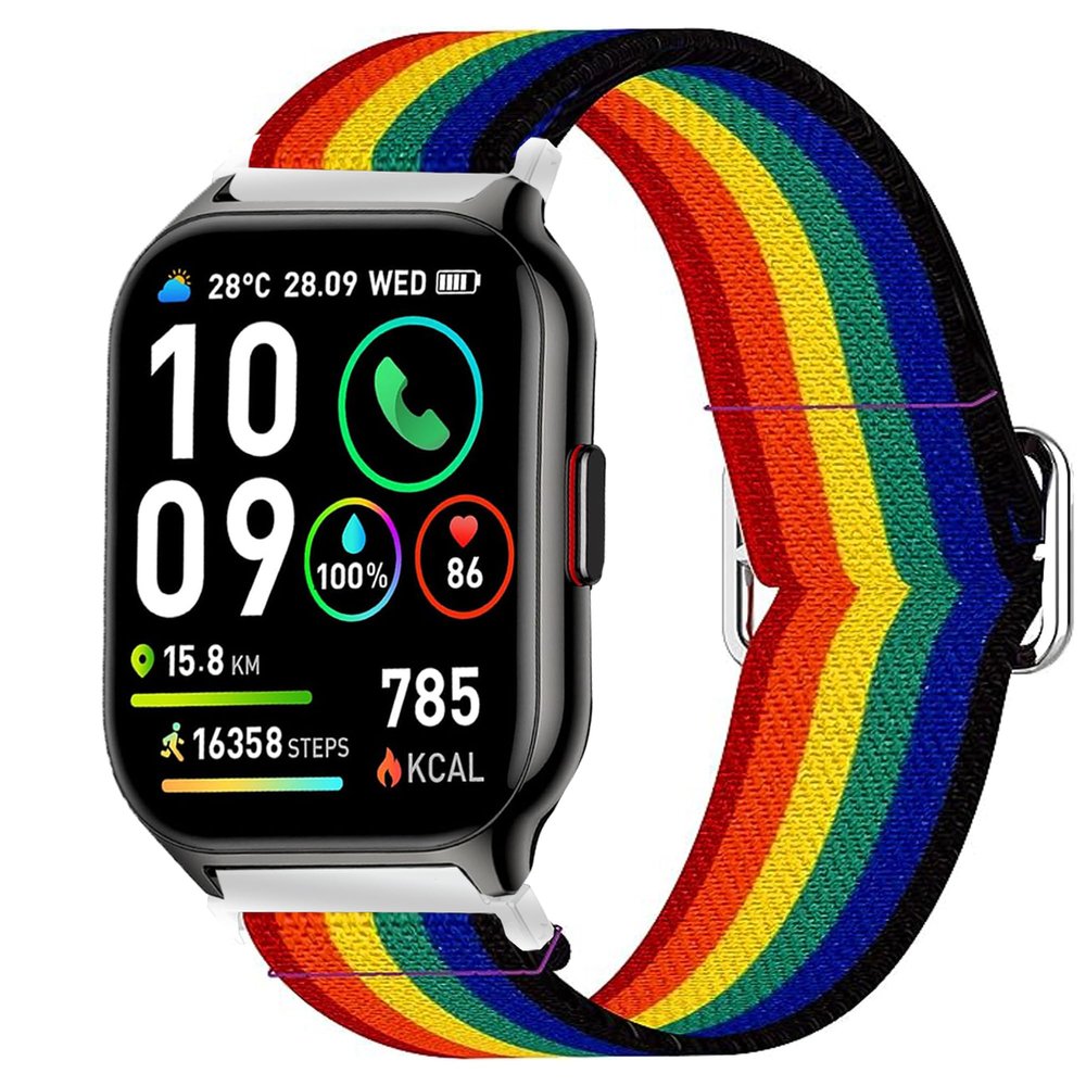 Lamshaw Compatible for SKG V7-2 Smart Watch Bands, Stretch Elastics Nylon Adjustable Replacement Strap Accessories for Men & Women Compatible for SKG V7-2 1.95" Smart Watch (Dark rainbow)