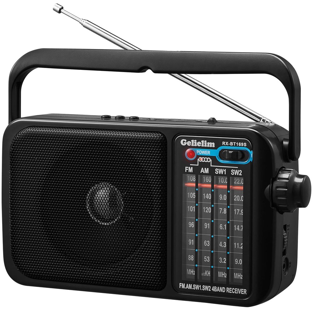 Gelielim Radio Portable AM FM with Bluetooth Loud Speaker, Radio Plug in Wall or Battery Powered Best Reception for Home or Outdoor, Earphone Jack, Large Dial Easy to Use, Great Gfits for Seniors