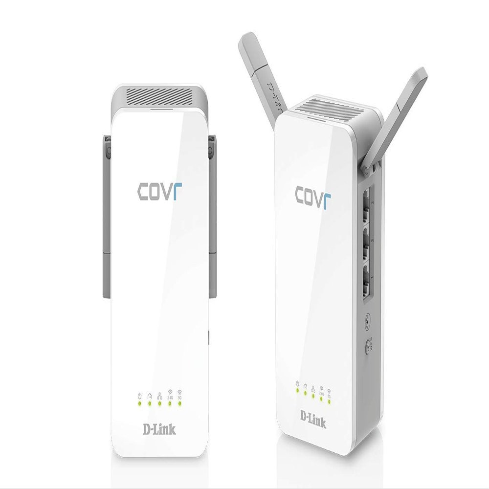 D-Link PowerLine COVR-P2502 AC1200 Smart Whole Home Mesh Wireless System Hybrid Dual Band Wall Plug in 3 x Gigabit Ports (2 x P2500 Adapters Kit), white (Renewed)