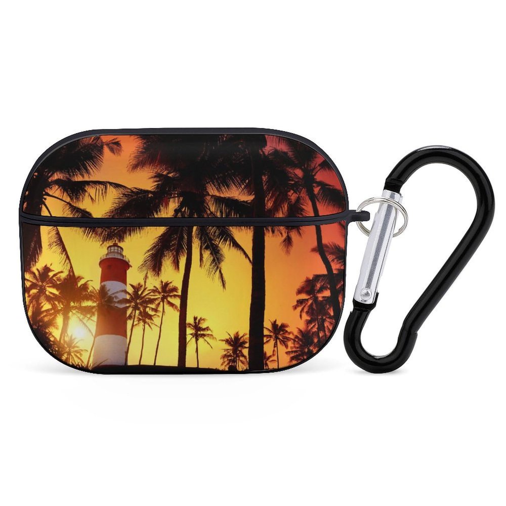 Nisza Lighthouse Around Palms Trees Compatible with AirPods Pro Case Cover,Shock-Proof PC Full Protective Cover Compatible for Airpods Pro,Supports Wireless Charging Front LED Visible