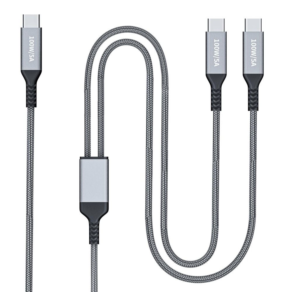 100W 2-in-1 USB-C Cable 4FT, Dual USB C 5A Fast Charging, Splitter Multi USB Type C Charge for MacBook Air, iPhone 15 Plus/Pro Max, iPad Pro, Samsung Galaxy S24 S23 S22, Tab S9, Lenovo, Dell Laptop