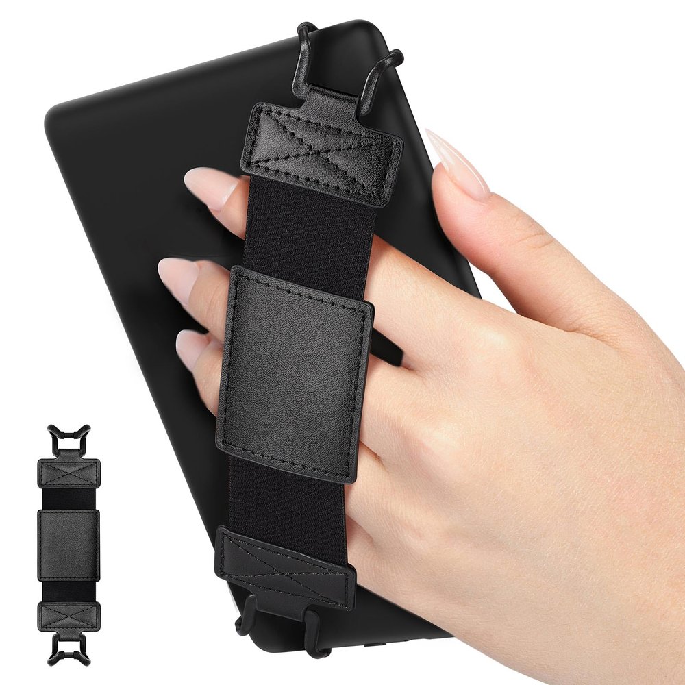 MoKo Soft Hand Strap for 6-8" Kindle eReaders Fire Tablet Kindle/Kobo/Voyaga/Sony Kindle E-Book Tablet, Black High-Elasticity Versatile Hand Strap Lightweight Finger Grip Holder, Black