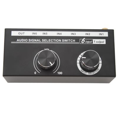 Audio Switcher, QH 06 6 Input 1 Output Audio Switcher 6 in 1 Out Audio Signal Selector Switcher Source Selection Switcher Phone Computer Sharing