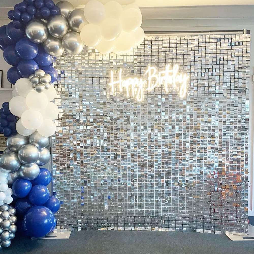 Silver Shimmer Wall Backdrop Sequin Panel - 36 Piece Party Background Decorative Panel