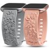 TOYOUTHS 2 Pack Compatible with Fitbit Versa 2/Versa Lite/Versa Watch Bands for Women Floral Engraved Soft Silicone Dressy Embossed Flower Strap Replacement for Versa 2 Special Edition, Gray+Pink view 1