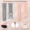 TOYOUTHS 2 Pack Compatible with Fitbit Versa 2/Versa Lite/Versa Watch Bands for Women Floral Engraved Soft Silicone Dressy Embossed Flower Strap Replacement for Versa 2 Special Edition, Gray+Pink view 3