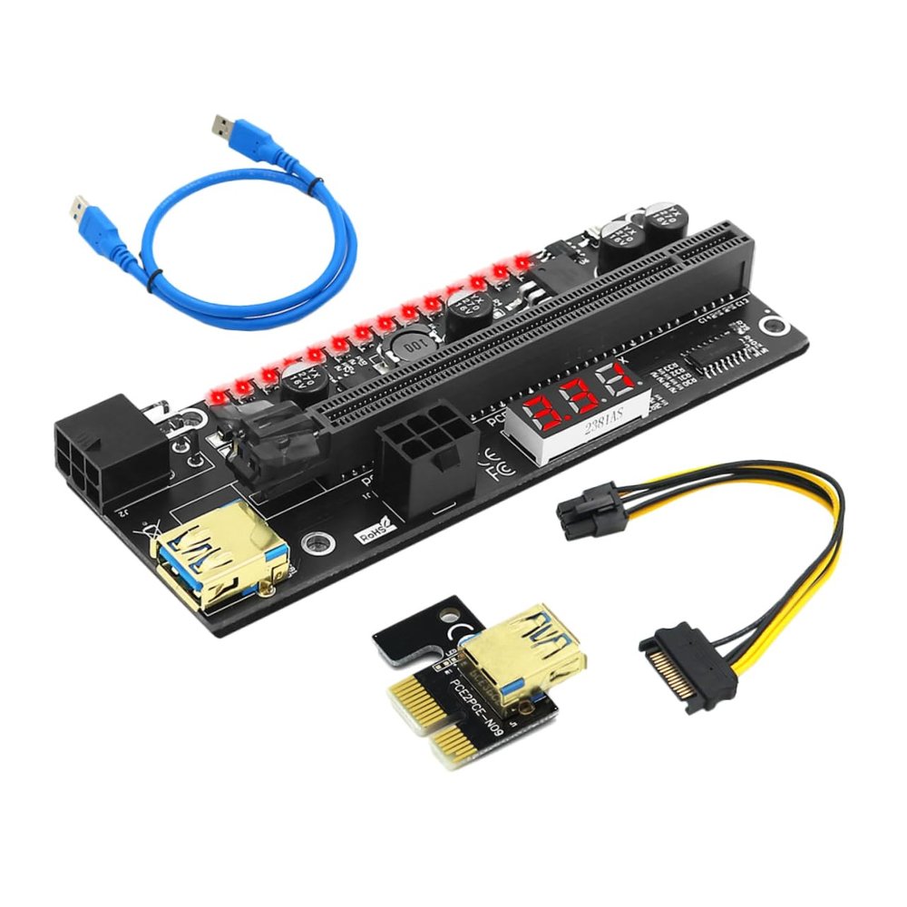 Homoyoyo 1set Pci-e to Riser Adapter Extension for Gpu Mining Rig Solid Capacitors Voltage Regulation Pin Supply Performance and Enhanced Power Capacity