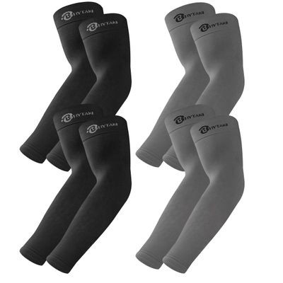 BHYTAKI 4 Pairs UV Sun Protection Arm Sleeves, UPF 50 Sports Cooling Arm Compression Sleeves for Men Women Teenager