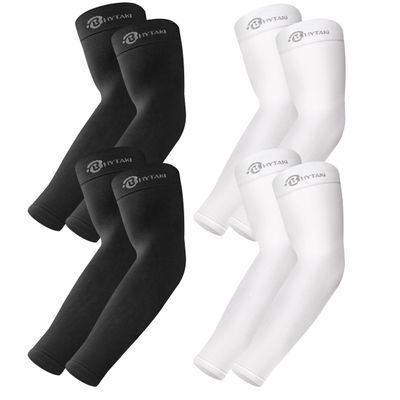 BHYTAKI 4 Pairs UV Sun Protection Arm Sleeves, UPF 50 Sports Cooling Arm Compression Sleeves for Men Women Teenager