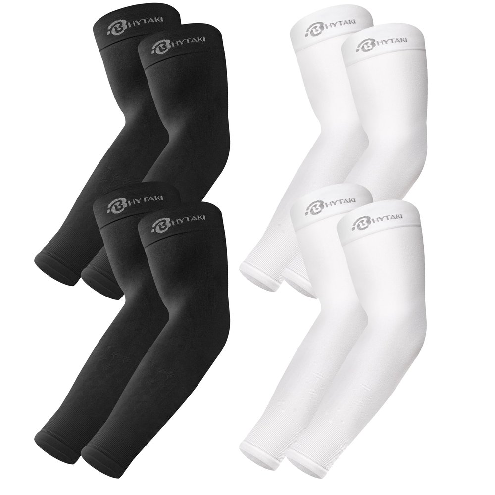 BHYTAKI 4 Pairs UV Sun Protection Arm Sleeves, UPF 50 Sports Cooling Arm Compression Sleeves for Men Women Teenager