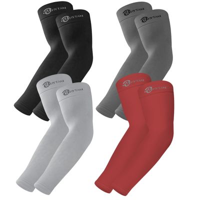 BHYTAKI 4 Pairs UV Sun Protection Arm Sleeves, UPF 50 Sports Cooling Arm Compression Sleeves for Men Women Teenager