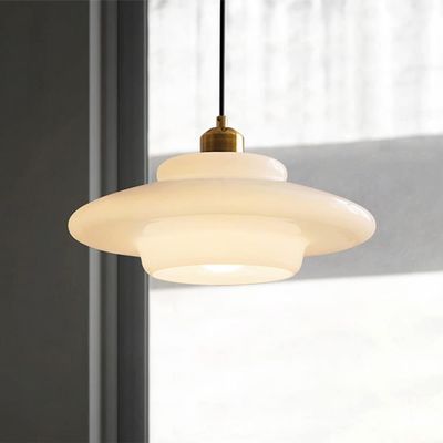 AGURELI European Style Round Glass Lampshade Pendant Light for Living Room, Brass Finish Bedroom Fixture, Hanging Adjustable Chandelier for Family Room (Color: B)