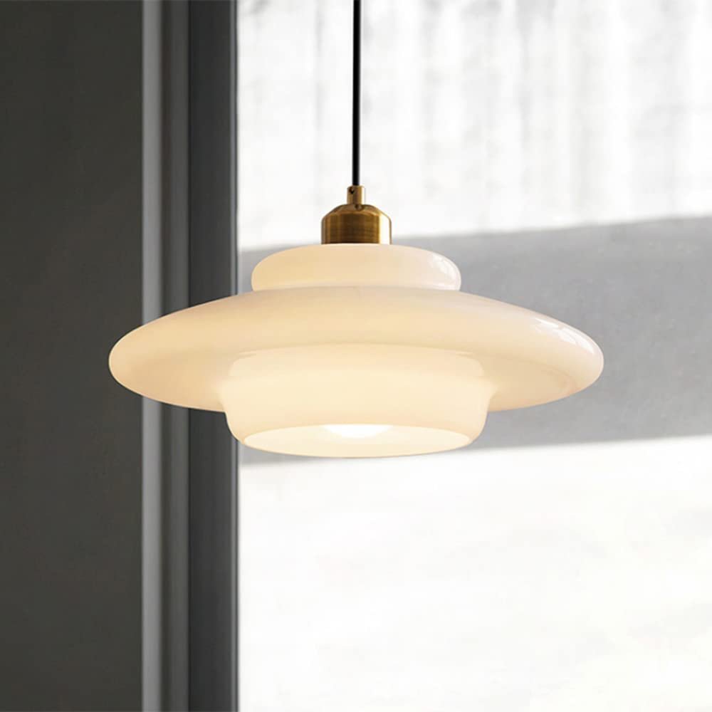 AGURELI European Style Round Glass Lampshade Pendant Light for Living Room, Brass Finish Bedroom Fixture, Hanging Adjustable Chandelier for Family Room (Color: B)