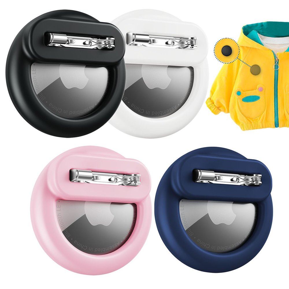Apple Airtag Holder for Kids, 4 Pack Airtag Kids Hidden Holder with Safety Pins, GPS Tracker Case for Children, Elderly, Hidden Inside Clothes, Shoe, Backpack (Black+Pink+White+Blue)