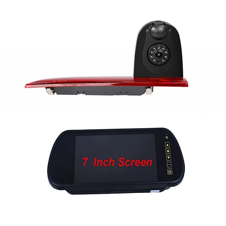 3rd Third Brake Light Backup Reverse Parking Rear View Reversing Dual Lens Camera for Ford Transit Custom (2016.5-Current) Night Vision Waterproof (Camera+7IN)