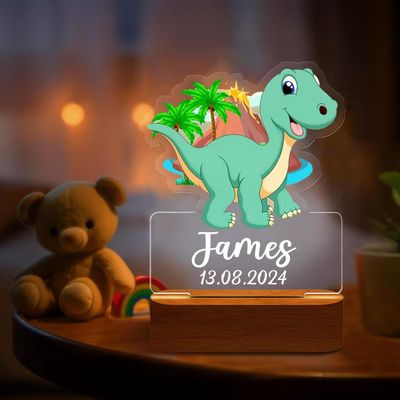 DirectNine Basics Personalized Night Light for Kids - Custom Name Animal Led Acrylic Bedroom Night Light, Baby Lamp for Nursery Decor, Adjustable Brightness, Personalized Gifts for Kids Boys Girls,Dinosaur 1