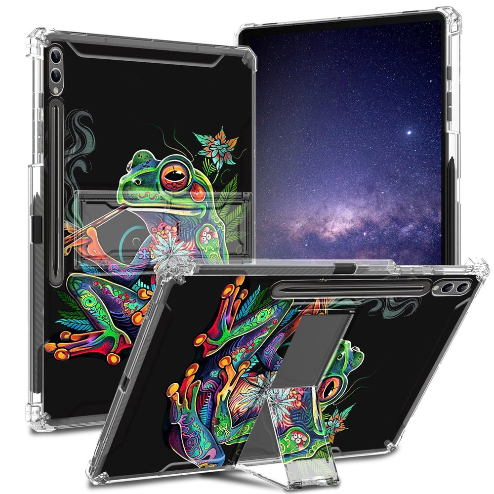 ACWDMKH for Samsung Galaxy Tab S9 Ultra Case/S8 Ultra Case 14.6 Inch with Kickstand Clear Slim TPU Reinforced Corner for Galaxy S9 Ultra Tablet Case 2023/S8 Ultra Tablet Case 2022,Cute Frog Leaf
