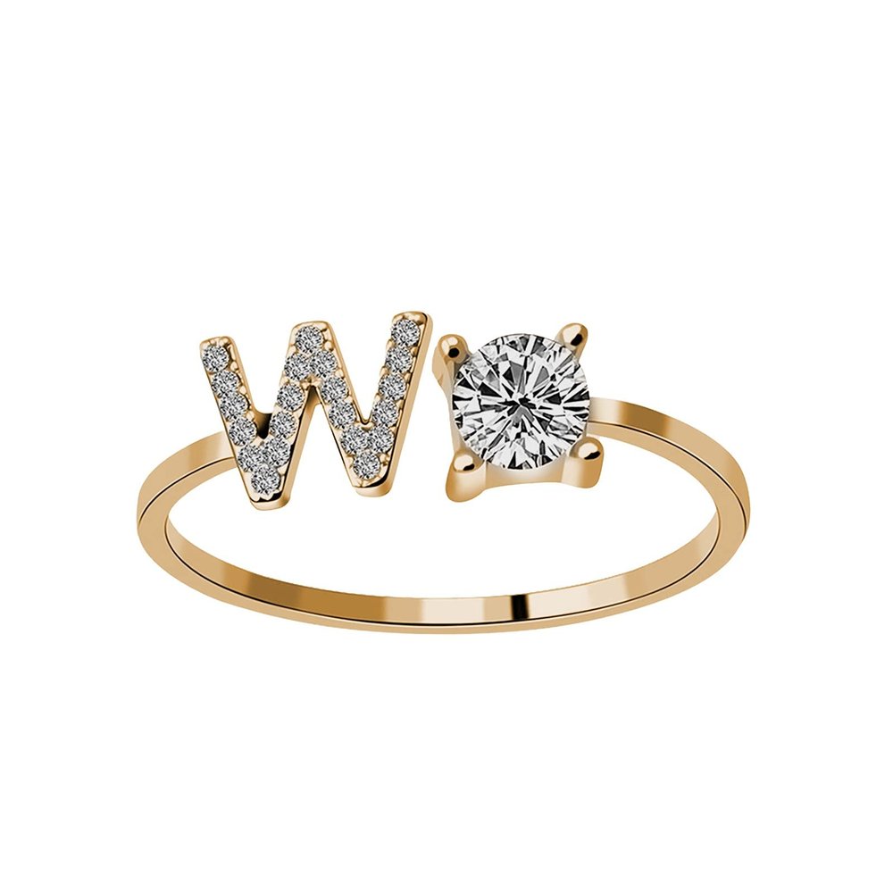 BTAKANPP Cool Jewelry for Women 26 Opening Ladies With Diamond Letters And Rings Resin Ring Set (W, One Size)
