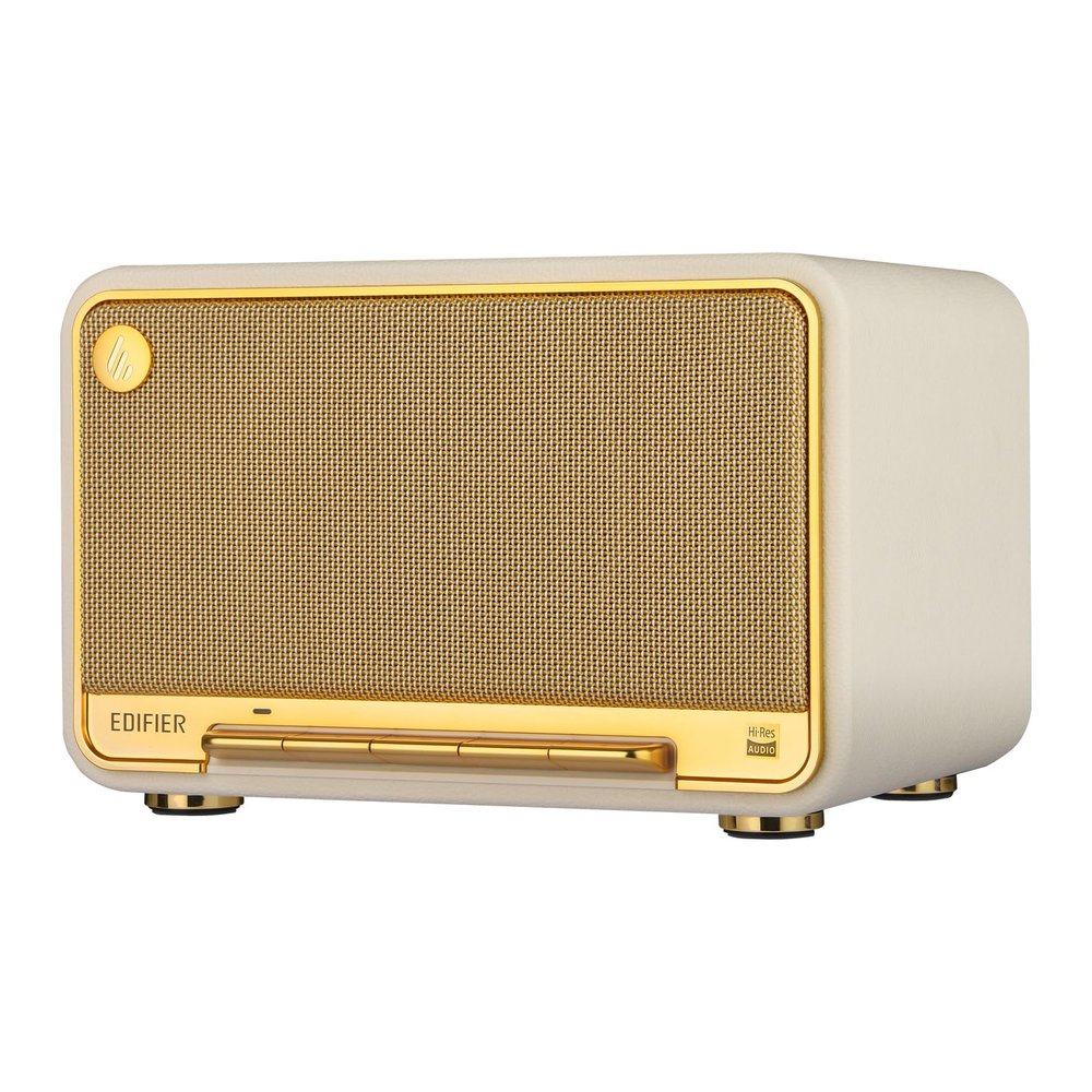 Edifier D32 Tabletop Wireless Speakers 60W RMS, Hi-Res Audio Bluetooth 5.3 Speaker Support LDAC, Portable Retro Wooden Compatible with AirPlay2, USB-C and AUX Inputs, 11 Hours Playtime, White