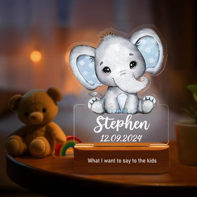 DirectNine Basics Personalized Night Light for Kids - Custom Name Animal Led Acrylic Bedroom Night Light, Baby Lamp for Nursery Decor, Adjustable Brightness, Personalized Gifts for Kids Boys Girls,A-Elephant 1